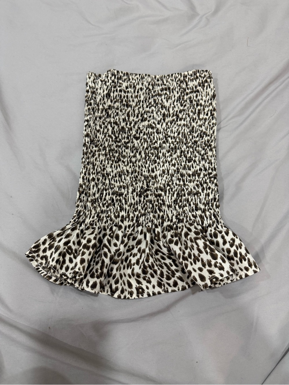 Smocked Leopard Print Ruffle Hem top - Black & White